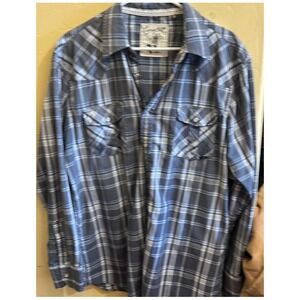 Coastal Plaid Western Shirt Long Sleeve Button Up Casual Mens Size